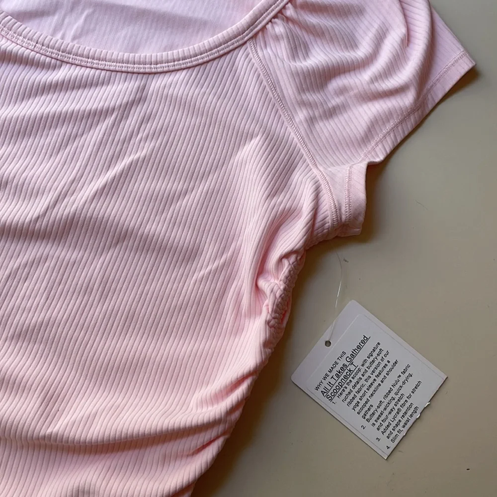 Lululemon All It Takes Pink Pearl Scoop Neck Ribbed Top Size Small - Picture 3 of 7